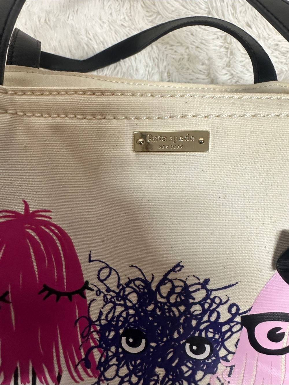 Kate Spade Imagination Monsters Party Francis Tote Bag Canvas Leather - Rare - Picture 2 of 16